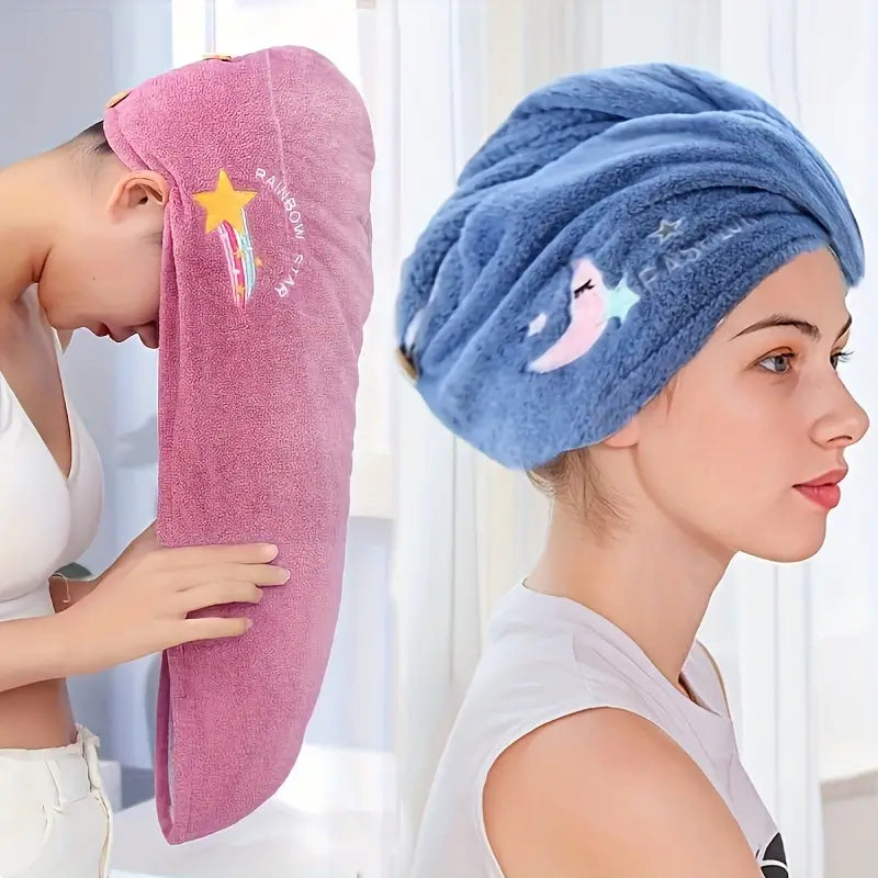 microvezel haar handdoek wikkel met knoop blauw roze