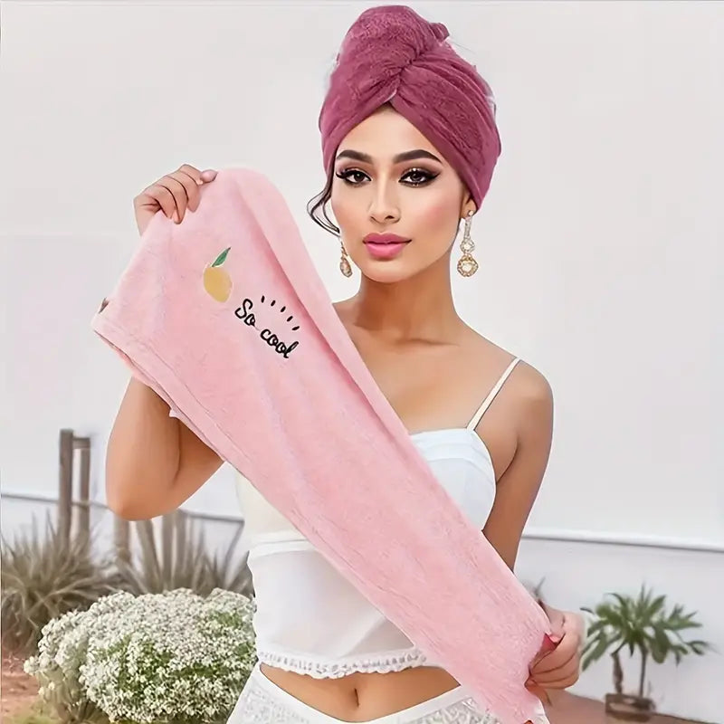 microvezel haar handdoek wikkel met knoop roze