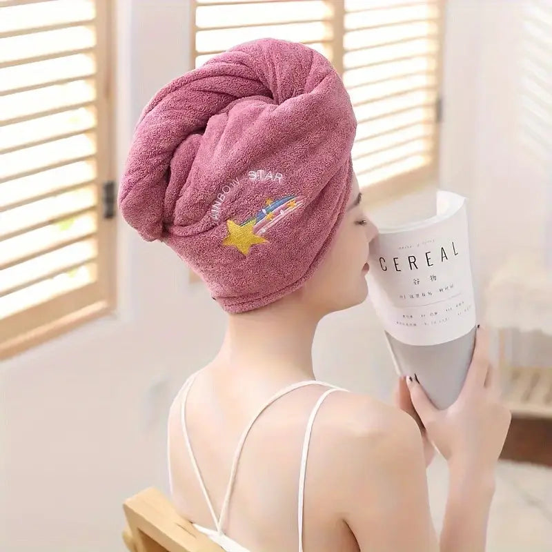 microvezel haar handdoek wikkel met knoop roze