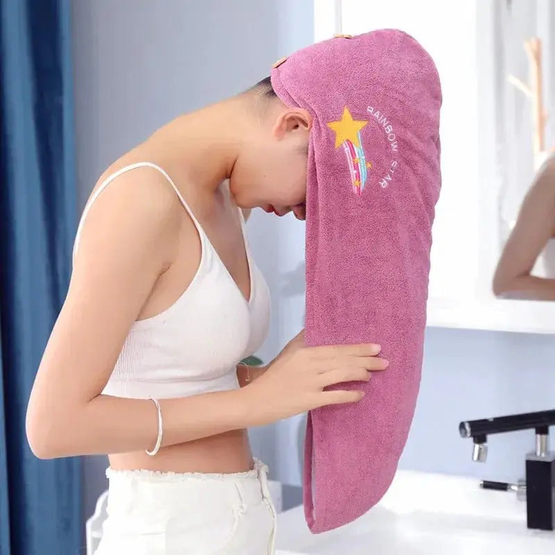 microvezel haar handdoek wikkel met knoop roze