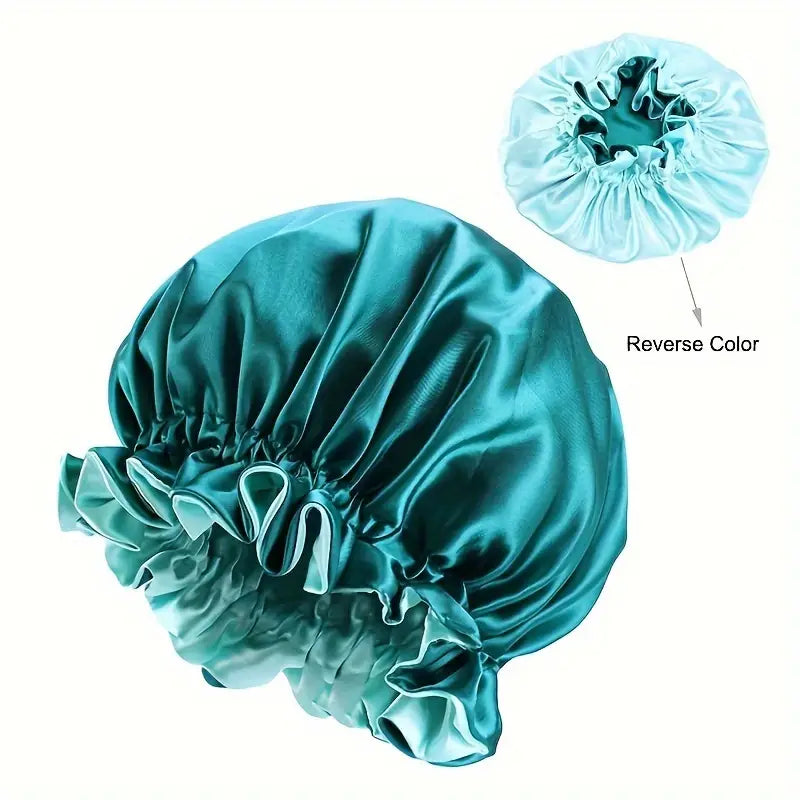 Satijnen slaapmuts bonnet dubbel laags turquoise