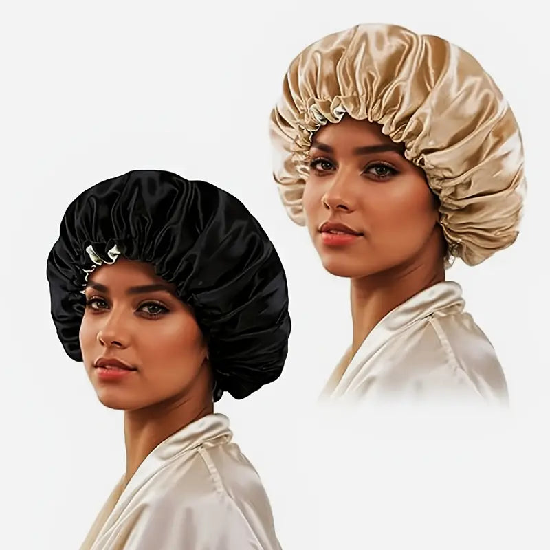 Satijnen slaapmuts bonnet dubbel laags zwart creme