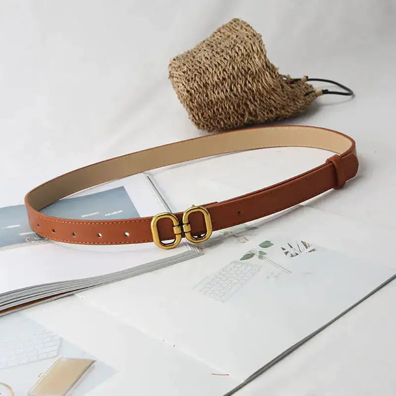 leren damesriem bruin met goud accent