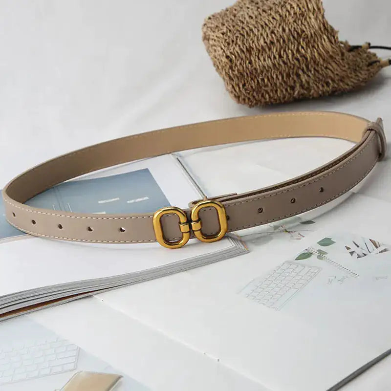 leren damesriem khaki met goud accent