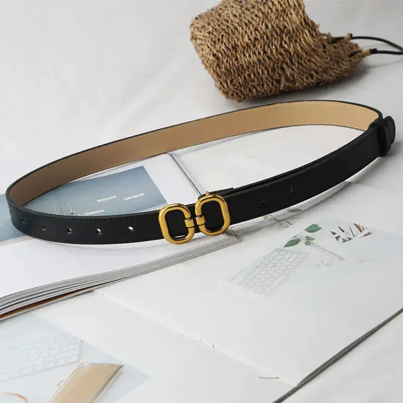 leren damesriem zwart met goud accent