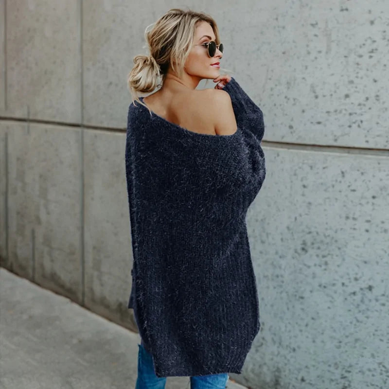 Vrouwen one shoulder trui blauw