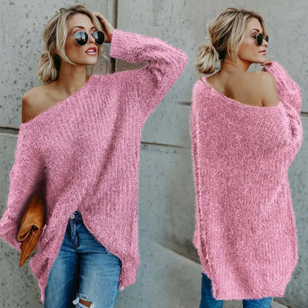One shoulder trui vrouwen roze