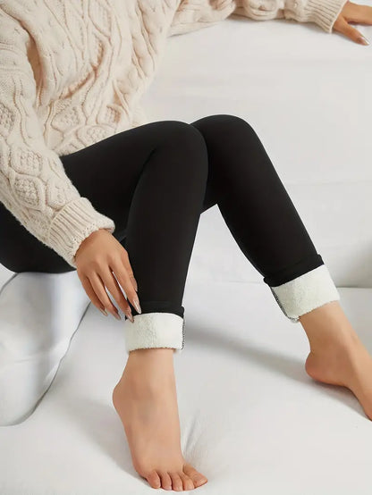 gevoerde bont legging zwart