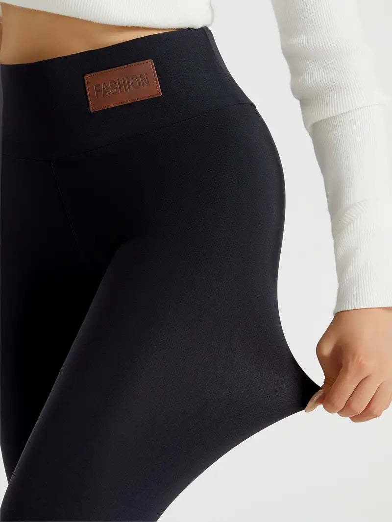 gevoerde bont legging zwart rekbaar