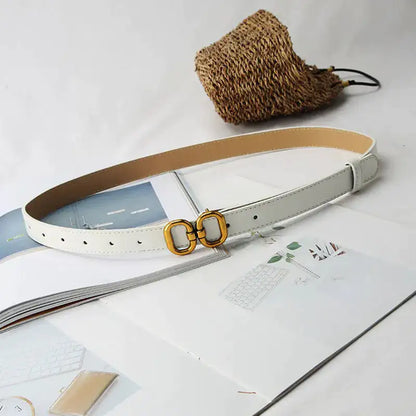 leren damesriem wit met goud accent